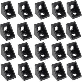 Cokritsm 2020 Corner Brackets Aluminum Alloy for 20 Series Extrusions Black 90 Degree Mounting Corner Brackets for 3D Printer Cutting Machine 40Pcs