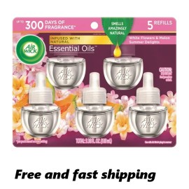 Air Wick Plug in Scented Oil Refill,Air Freshener 360 Degree, Essential Oils,5ct