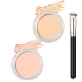 Kaely 2Pcs Cream Pot Concealer Full Coverage Set,Conceal Brighten Dark Circles,under Eye Color Correcting Concealer,Waterproof Foundation Palette with Brush,corrector de ojeras,Vegan Makeup,01+02