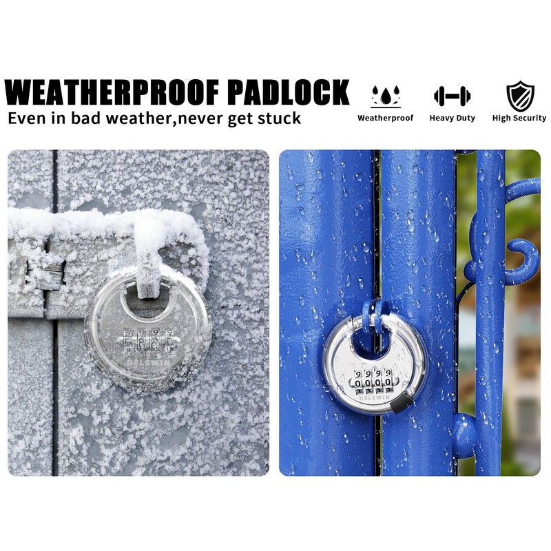 DELSWIN 4 Digit Combination Disc Padlock with Hardened Steel Shackle