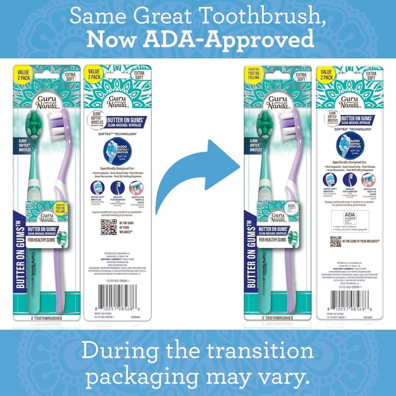 GuruNanda Butter On Gums Toothbrush, ADA Accepted, with 8000+ Ultra
