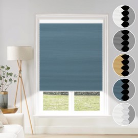 Cellular Shades Blackout Cordless Cellular Blinds Honeycomb Blinds Window Shades Room Darkening Shade Ocean Blue-White, 29"(W) x 64"(H)