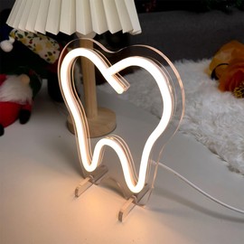 Teeth Table Number Neon Sign Desk Lamp Night Light Wedding Letter LED Neon Sign Wedding Table Decorations Neon Light Shop Bedroom Home Room Decor Christmas Party Warm White USB 20×18 CM