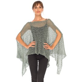 SHU-SHI Womens Cozy Poncho Shrug Lightweight Knit Pullover Sweater Top Coverup Oversized Shawl Gray