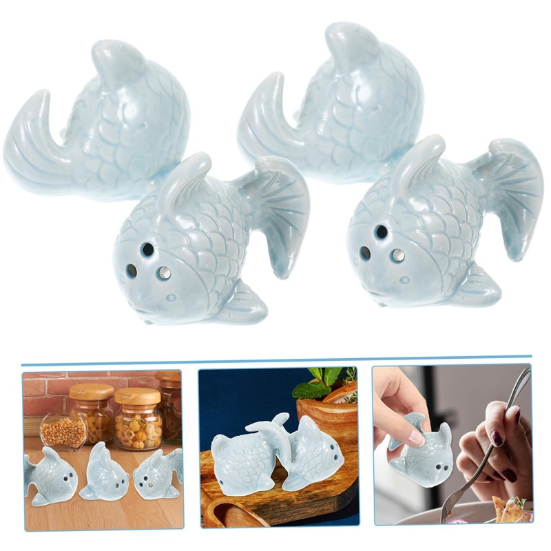 SHOWERORO 4pcs Seasoning Dispenser Fish Shaped Spice Jars Practical and
