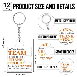 Team Thank You Appreciation Gifts Bulk for Coworkers Employees Staff Teachers Volunteer Colleagues Coach Mentor, 12 Pcs Best Team Ever Gifts Inspirational Teamwork Acrylic Puzzle Piece Keychains