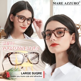 MARE AZZURO Large Reading Glasses 1.0 Women Designer Square Readers 1.00 1.25 1.50 1.75 2.00 2.25 2.50 2.75 3.00 3.50 4.00 5.00 6.00 (Leopard, 100)