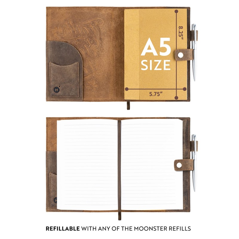 moonster Leather Journal Refillable Notebook – Vintage Handmade Leather Bound