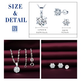 Yumilok Women's Jewellery Set Fashion Stud Earrings Necklace Earrings Chain Set Jewellery Set 925 Sterling Silver Six Claw Zirconia Pendant, Sterling Silver Sterling Silver Zirconia, Cubic Zirconia