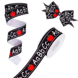 JarThenaAMCS Back to School Grosgrain Ribbon School Themed Grosgrain Ribbon ABC Print Fabric Craft Ribbons for Teacher Appreciation Wreath Bow Sewing Gift Wrap Party Classroom Decor, 10 Yards