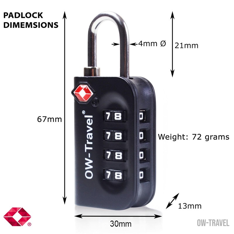 OW-Travel Luggage Locks TSA Approved (1 Pack Black) 4 Digit