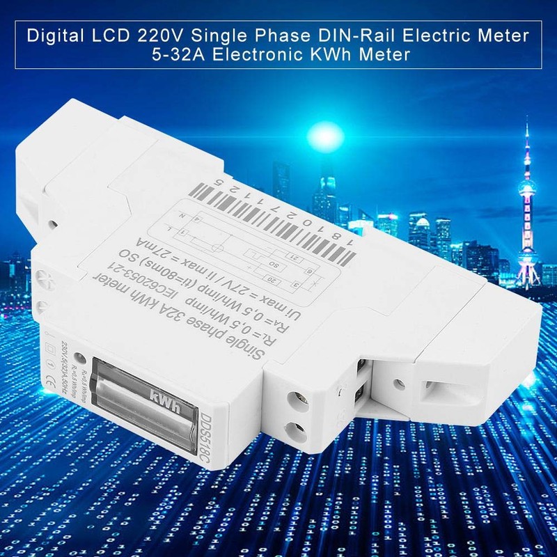 Electric Meter Digital LCD 220V Single Phase DIN-Rail Electronic KWH