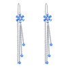 Blue Flower Threader Earrings Sterling Silver Long Tassel Drop Dangle