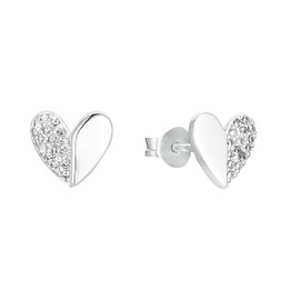 s.Oliver 2032892 Women's Stud Earrings 925 Sterling Silver with Synthetic Zirconia 0.8 cm Silver Heart Comes in Jewellery Gift Box, Silver, Cubic Zirconia