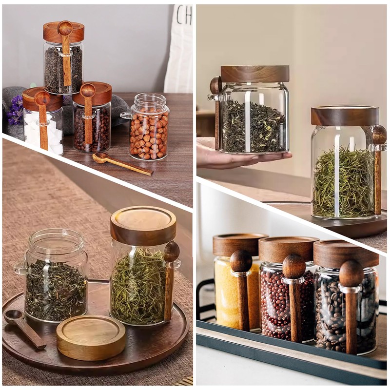MOLADRI 18 oz/550 ml Glass Storage Canister with Airtight Wooden