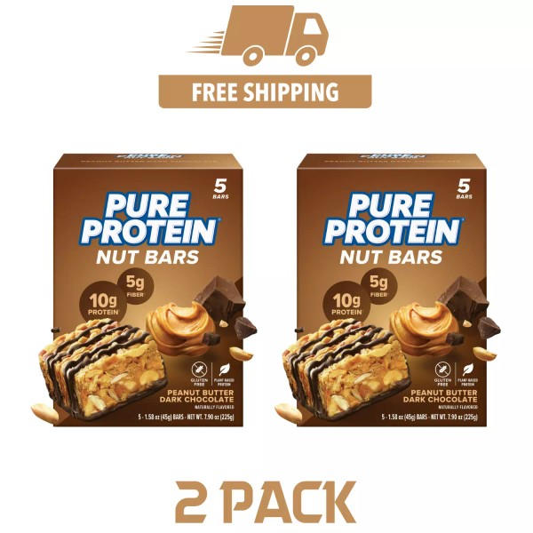 Pure Protein Nut Bars,High Protein,Peanut Butter Dark Chocolate, 5 Ct(PACK