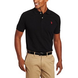 U.S. Polo Assn. Men's Classic Polo Shirt, Two-Button Closure Pique Polo Shirt, Summer Fashion Golf Shirt, Old Black, Medium