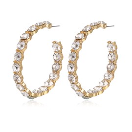 BriLove Women's Fashion Stunning Crystal Rhinestone Big Large Statement Hoop Dangle Earrings for Party Prom Clear Gold-Tone