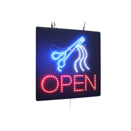 Open with Scissors Sign, TOPKING Signage, LED Neon Open, Store, Window, Shop, Business, Display, Grand Opening Gift, Haircut, Barber, Salon, Stylist, Hair Dresser
