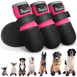 SlowTon Dog Shoes - Breathable Dog Sock Boots for Hardwood Floor Winter Snow Hot Pavement, Waterproof Booties for Small to Large Dogs, Non-Slip Reflective Paw Protector for Outdoor Walking (Pink, 7)