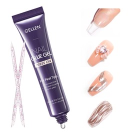 Gellen 20g Nail Glue Gel for Nail Tips with 2 Removal Sticks, Soft Nail Gel Lamp Curing Required, Soak Off Glue Nail Gel for Acrylic Nails False Nails