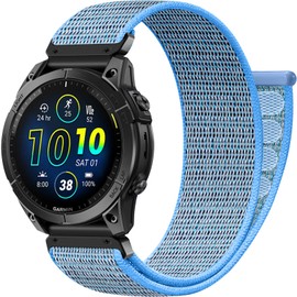 Upeak 22mm QuickFit Watch Strap Compatible with Garmin Fenix 7 Strap/7 Pro/6/6 Pro Strap/Fenix 8 47mm5/5 Plus, Nylon Sport Band for Garmin Epix Gen 2/Forerunner 965/Instinct 2, Light Blue
