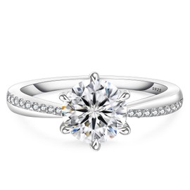 KRKC&CO Moissanite Rings for Women, S925 Sterling Silver Diamond Engagement Rings, D Color VVS1 Round Cut Lab Created White Gold plated, Eternity Promise Wedding Rings for Woman(5, 7.5)