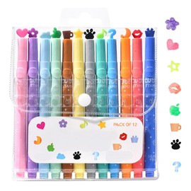 CEJAS 12 Stück Textmarker Set, Single Tip Stamp Textmarker, Stempel Stifte, für Kinder Erwachsene Zeichnung,Journal, Scrapbook, Planer Marker, 12 Stile