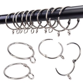 Openable Curtain Rings with Eyelet,24PCS Curtain Rings,Drapes Rings 3 in Interior Diameter,Hinge Snap-Joint Design, Fits Curtain Rods Up to 2 Inches Silver TXZWJZ