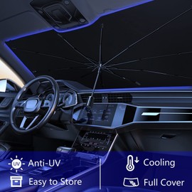 AKASENKO Parasol para Parabrisas de Coche, Parasol para Auto con protección UV, Parasol Plegable para Coche, para Camiones, Coches, camionetas, sedanes, SUV (79cm x 140cm)
