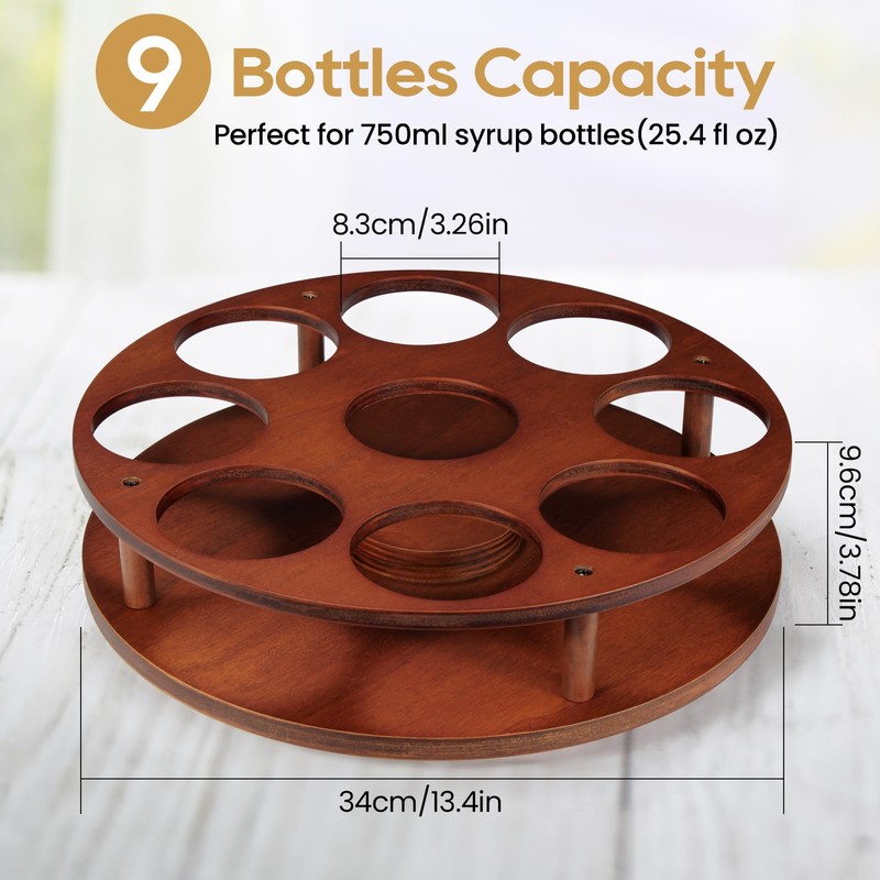 THYGIFTREE Large Rotating Coffee Syrup Organizer 9 Bottles Coffee Syrup