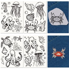 CRASPIRE 21Pcs Sea Animal Water Soluble Embroidery Stabilizers Marine Animal Jellyfish Turtle Hand Sewing Stick and Stitch A4 Transfers Fabric Wash Away Self Adhesive for Cloth Sewing Lovers
