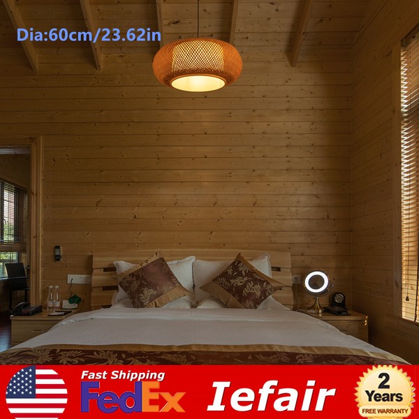 23.5" Vintage Bamboo Wicker Lampshade Rattan Pendant Light Hanging Fixture