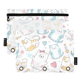 Cute Cat Pencil Pouch for 3 Ring Binder 2 Pack Large Capacity Pencil Pouch with Zipper Clear Binder Pencil Case for Storing College Office Supplies