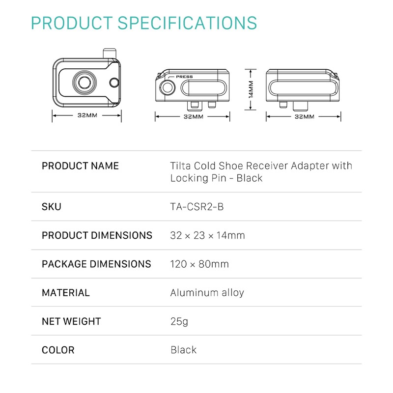 Tilta Cold Shoe Adaptor with Locking Pin Universal Connection -