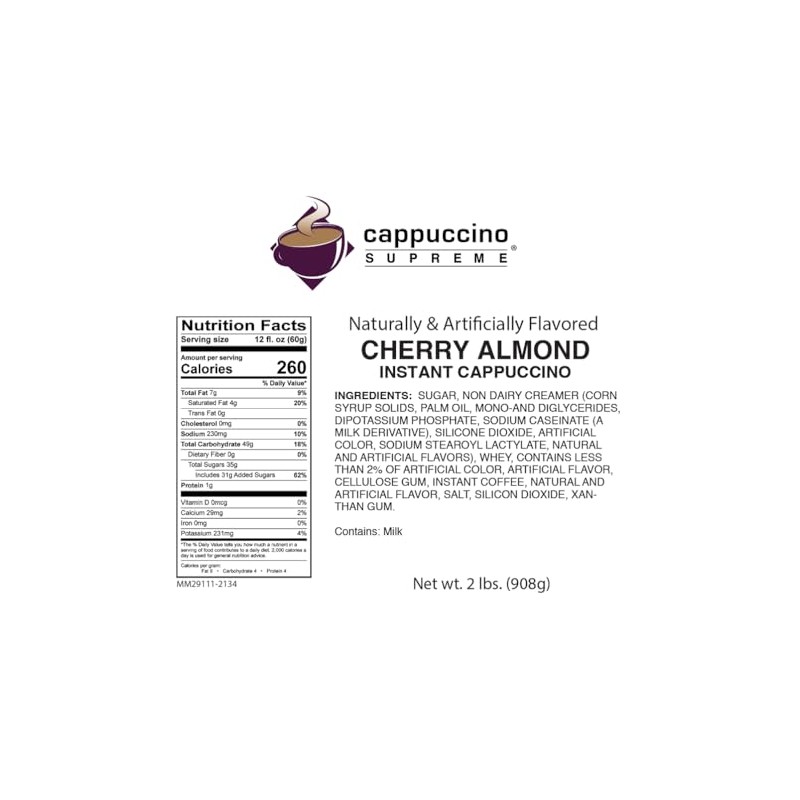 Cappuccino Supreme 2 lb bag Cherry Almond Instant Cappuccino Mix