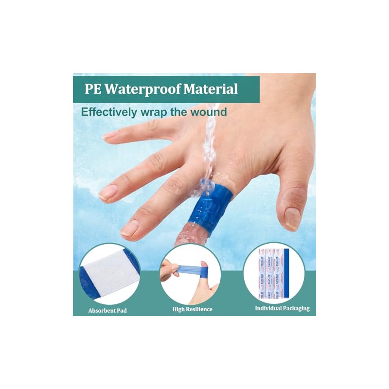 Geiserailie Blue Detectable Bandages - 120 Pack Flexible and Waterproof