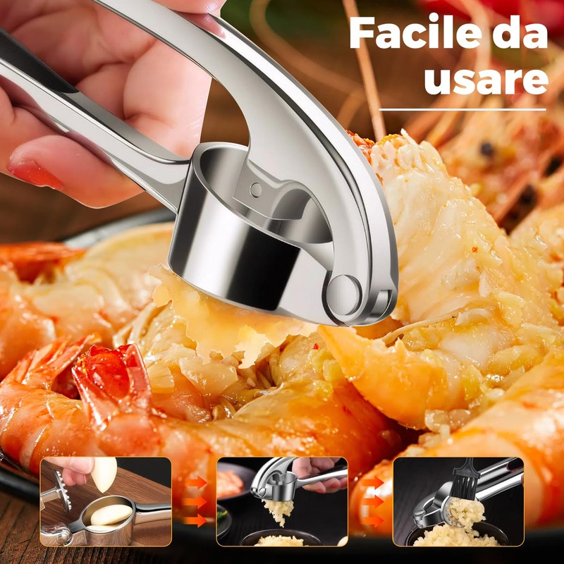 Spremiaglio in acciaio inox da cucina professionale, frantoio aglio, tritatutto