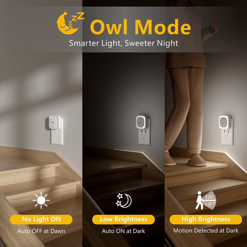 YUNLEX 2 Pack Plug in Night Light with Motion Sensor