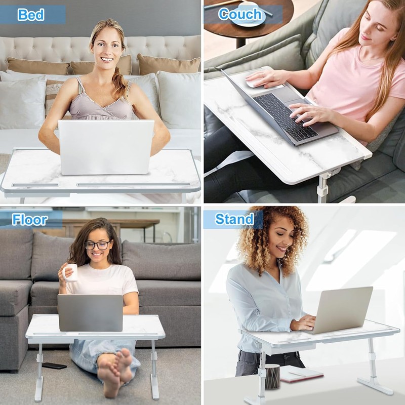 EVETTO Bed Desk for Laptop - Marble Pattern, Adjustable X-Large