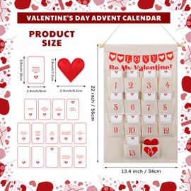 Dunzoom Valentine's Countdown Calendar Canvas Valentine Wall Banner Valentine Advent Calendar Wall Hanging Decor with Activity Cards Felt Heart Interactive Fun Families and Kids Valentine Gift