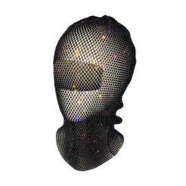 Oshhni Masquerade Mesh Mask Womens Rhinestone Hood for Stage Performance Cosplay, Black