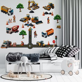 Construction Car Wall Decals for Boys by Lipastick - Road, Trucks, Tractors, Excavators Wall Stickers for Kids Bedroom, Nursery, Playroom - Peel and Stick Transport Themed Wall Decals - XXL Size