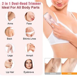 Bikini Trimmer for Women, Electric Shaver and Razor Rechargeable 2-in-1 Body and Facial Epilator, Dual Heads for Painless Trimming of Pubic Hair, Face, Underarms and Legs, IPX7 Waterproof,Outdoorfun,Christmas New Year Gift Shaving Grooming