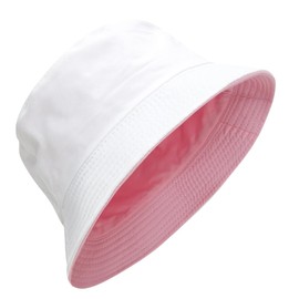 PFFY Reversible Bucket Hat for Women Men Summer Cotton Fishing Sun Beach Cap Pink/White