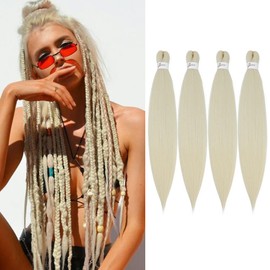 SOKU Platinum Blonde Pre Stretched Braiding Hair Extensions 24 Inch - 4 Bundles Synthetic Crochet Braids 613 Knotless Natural EZ Box Braids Hair Professional Soft Yaki Straight
