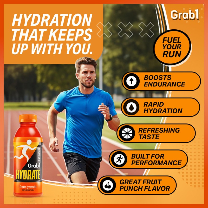 Grab1 Fruit Punch Hydrate Electrolyte Sports Drink, 16.9 fl oz