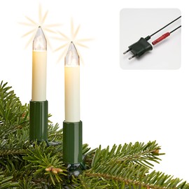 hellum LED Lichterkette Weihnachtsbaum Made-in-Germany, Tannenbaum Lichterkette mit Clip, 10 Lichter, beleuchtete Länge 630 cm, Kabel grün Schaft weiß, für Innen mit teilbarem Stecker ‎805222