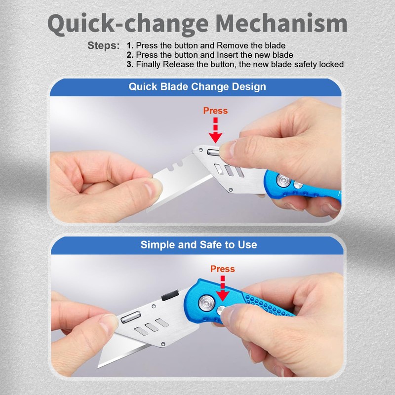 Harita Folding Utility Knife Box Cutter Quick Change Blades, Back-lock