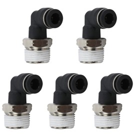 Jienk 5PCS Pneumatic Male Elbow 1/2" Tube OD x 3/8" NPT Thread Push to Connect Air Fittings,90 Degree Quick Connector for Air Compressor Air Horn Air Bag
